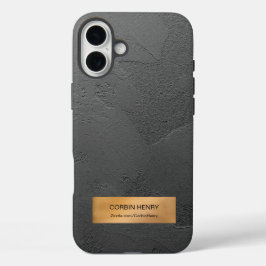 ゴールドメタリック プレート ブラックテクスチャー オーダーメイド iPhone 16 PLUSケース
