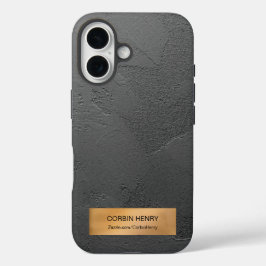 ゴールドメタリック プレート ブラックテクスチャー オーダーメイド iPhone 16ケース