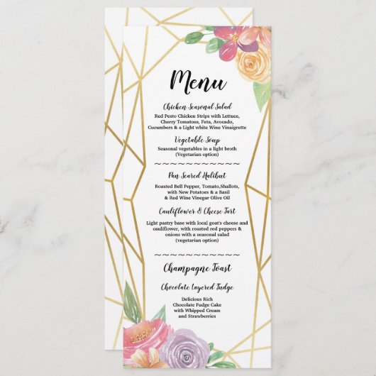 ゴールドメニュー ウェディング レセプション ラスティック フレーム フラワーリング 招待状 (正面/裏面)