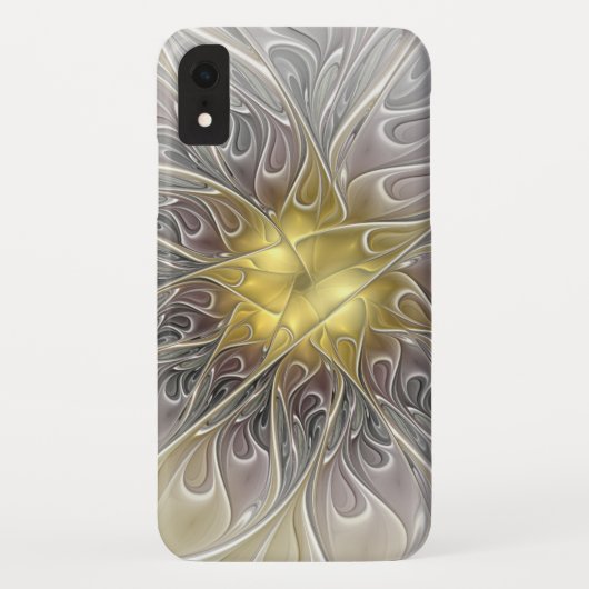 ゴールドモダン抽象フラクタルフラワーで輝く Case-Mate iPhoneケース (裏面)