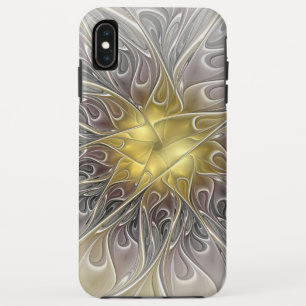 ゴールドモダン抽象フラクタルフラワーを華やかに iPhone XS MAXケース