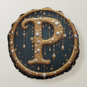 ゴールドモノグラムイニシャルレターP ラウンドクッション (裏面)