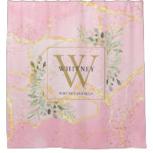 ゴールドモノグラムグリーン ピンクアゲートジオード シャワーカーテン (正面)