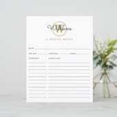 ゴールドモノグラムスクリプト名前のレシピカード (スタンド正面)