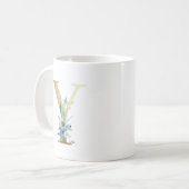 ゴールドモノグラムレター Y ブルーの水彩花 コーヒーマグカップ (正面左)