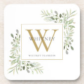 ゴールドモノグラム エレガント モダン グリーンナリー コースター (正面)