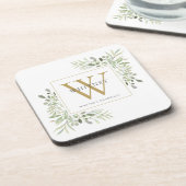 ゴールドモノグラム エレガント モダン グリーン コースター (左側)