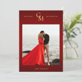 ゴールドモノグラム ダークレッド ムーディフォト パッション ウェディング セーブザデート (スタンド正面)