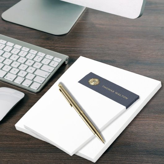 ゴールドモノグラム ネイビーブルー レザールック エレガント ポストイット