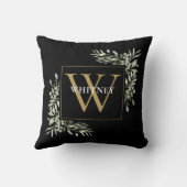 ゴールドモノグラム モダン グリーン フォリアージ ブラック クッション (裏面)