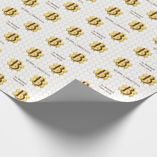 ゴールドモノグラム ヴィンテージ クラシック モザイク ヘキサゴン タイル ラッピングペーパー (角)