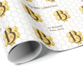 ゴールドモノグラム ヴィンテージ クラシック モザイク ヘキサゴン タイル ラッピングペーパー (ロールコーナー)