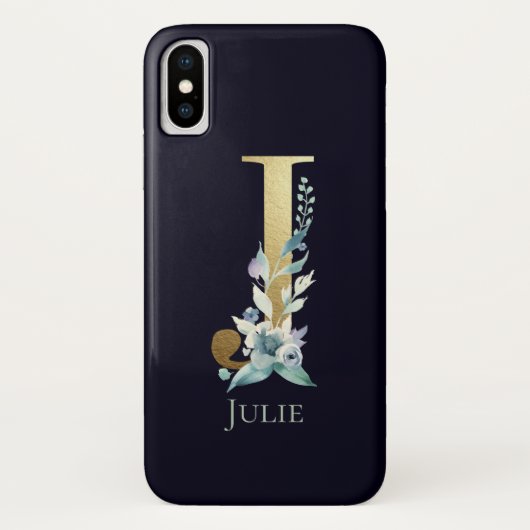 ゴールドモノグラム J ネイビーブルーの花の名前 Case-Mate iPhoneケース (裏面)