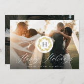 ゴールドモノグラム Mr. and Mrs. 新婚夫婦 2枚の写真 幸せ シーズンカード (正面/裏面)