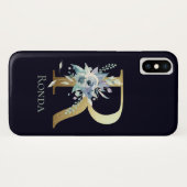 ゴールドモノグラム R ネイビーブルー フローラル 名前 Case-Mate iPhoneケース (裏面(横))