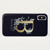 ゴールドモノグラムBネイビーブルーの花の名前 Case-Mate iPhoneケース (裏面(横))