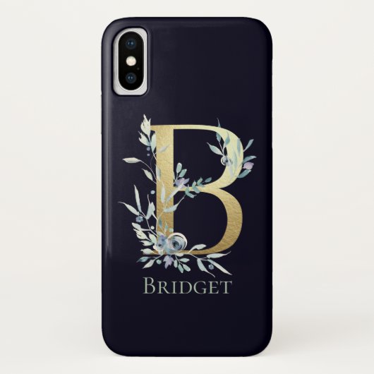 ゴールドモノグラムBネイビーブルーの花の名前 Case-Mate iPhoneケース (裏面)