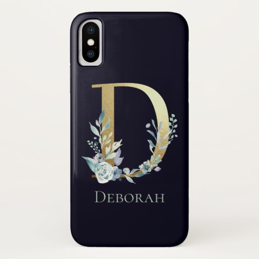 ゴールドモノグラムDネイビーブルーの花の名前 Case-Mate iPhoneケース (裏面)