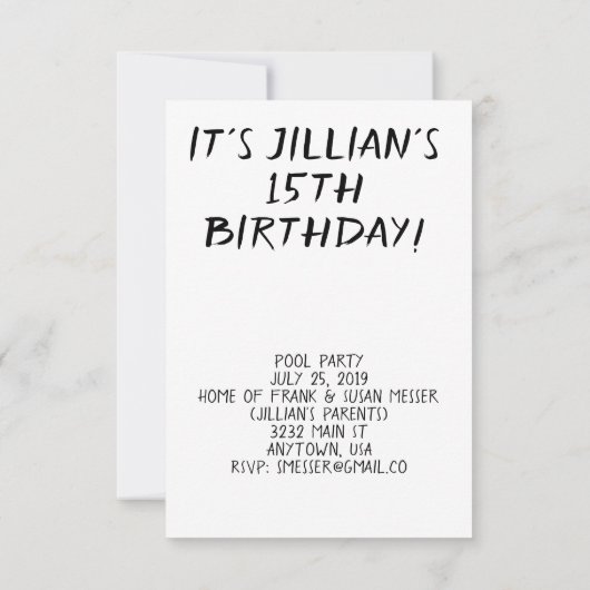 ゴールドユニコーンフェイスパーティー 招待状 (裏面)