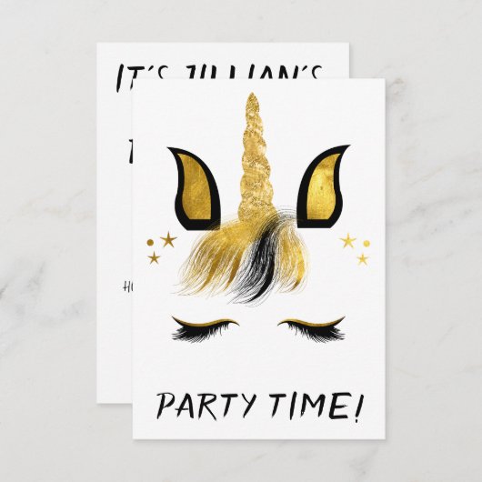 ゴールドユニコーンフェイスパーティー 招待状 (正面/裏面)