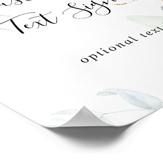 ゴールドユーカリカリグラフィーカスタムテキストサイン ポスター (角)