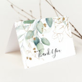 ゴールドユーカリカリグラフィー折りたたみウェディング サンキューカード