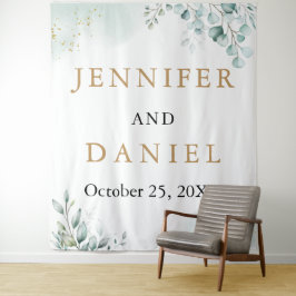 ゴールドユーカリグリーンウェディングブース背景 タペストリー