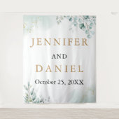 ゴールドユーカリグリーンウェディングブース背景 タペストリー (正面)