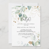 ゴールドユーカリBabyQベビーシャワーバーベキュー 招待状 (正面)