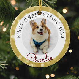 ゴールドライトペットの初めてのクリスマスフォト セラミックオーナメント