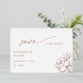 ゴールドライン フラワー 白 Save the Date 箔招待状 (立ち正面)