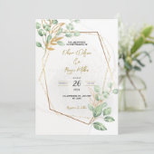 ゴールドラグジュアリー グリーン フラワー シック エレガント ウェディング 招待状 (スタンド正面)