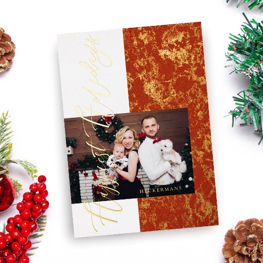 ゴールドラグジュアリー フォト ワンダーランド ハッピー ホリデー 箔招待状