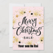 ゴールドラッキースター、ブラックアート文字 merry Chris 招待状 (裏面)