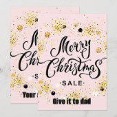 ゴールドラッキースター、ブラックアート文字 merry Chris 招待状 (正面/裏面)