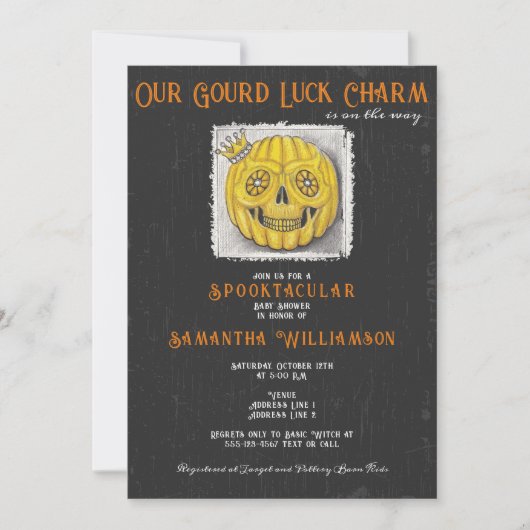 ゴールドラックチャーム ハロウィン かぼちゃの赤ちゃん歓迎会 招待状 (正面)