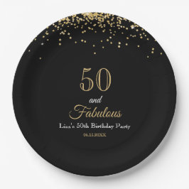 ゴールドラメとブラックの50歳の誕生日おめでとう ペーパープレート