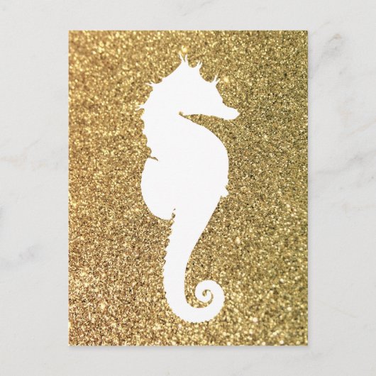 ゴールドラメと白 Seahorse ポストカード (正面)