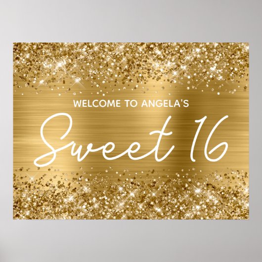 ゴールドラメと箔押しSweet 16 ウェルカム ポスター (正面)