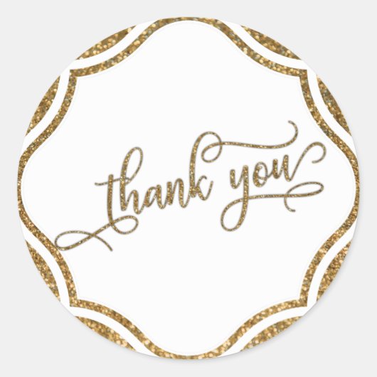 ゴールドラメと装飾的なThank You バッジ ラウンドシール (正面)