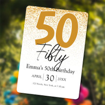 ゴールドラメのスクリプト お母さん 50歳の誕生日パーティーの招待状