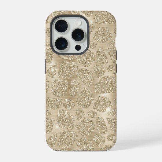 ゴールドラメの華やかなチーター柄  iPhoneケース (裏面)