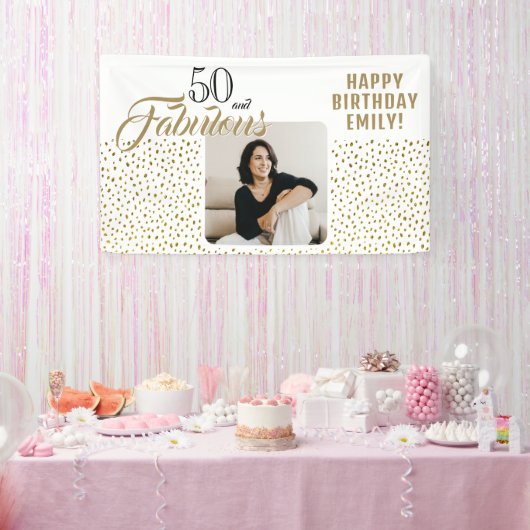 ゴールドラメの華やか50歳の誕生日フォト 横断幕 (パーティー)