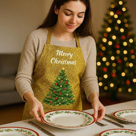 ゴールドラメクリスマスツリー ホリデーパーティー エプロン