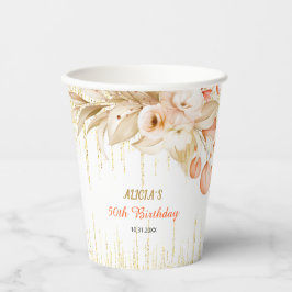 ゴールドラメチェーンイエローオレンジフラワー 誕生日 紙コップ