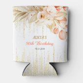 ゴールドラメチェーンイエローオレンジ花誕生日 缶クーラー (正面)
