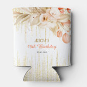 ゴールドラメチェーンイエローオレンジ花誕生日 缶クーラー (裏面)