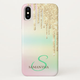 ゴールドラメドリップスホログラフィックイリデッセント iPhone X ケース