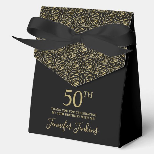 ゴールドラメバラの御礼 50歳の誕生日 フェイバーボックス (正面)