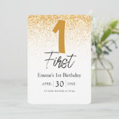 ゴールドラメベビーの1歳の誕生日招待状カード シーズンカード (スタンド正面)